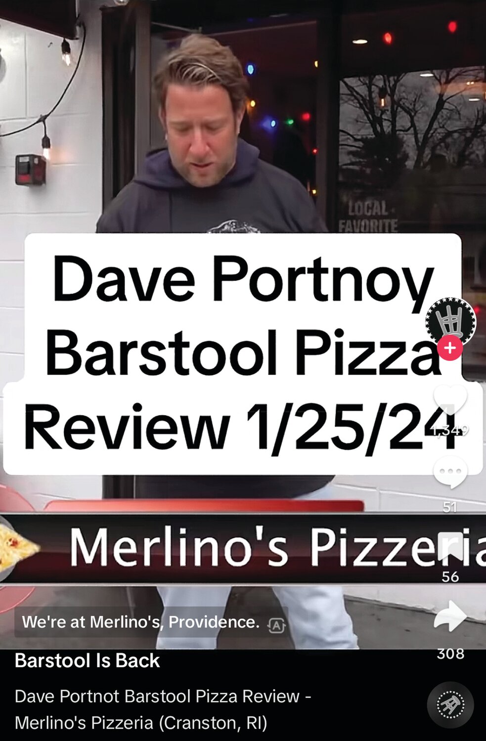 MERLINO’S REVIEW: Dave Portnoy also reviewed Merlino’s Pizzeria in Cranston on his Providence pizza crawl last week.
